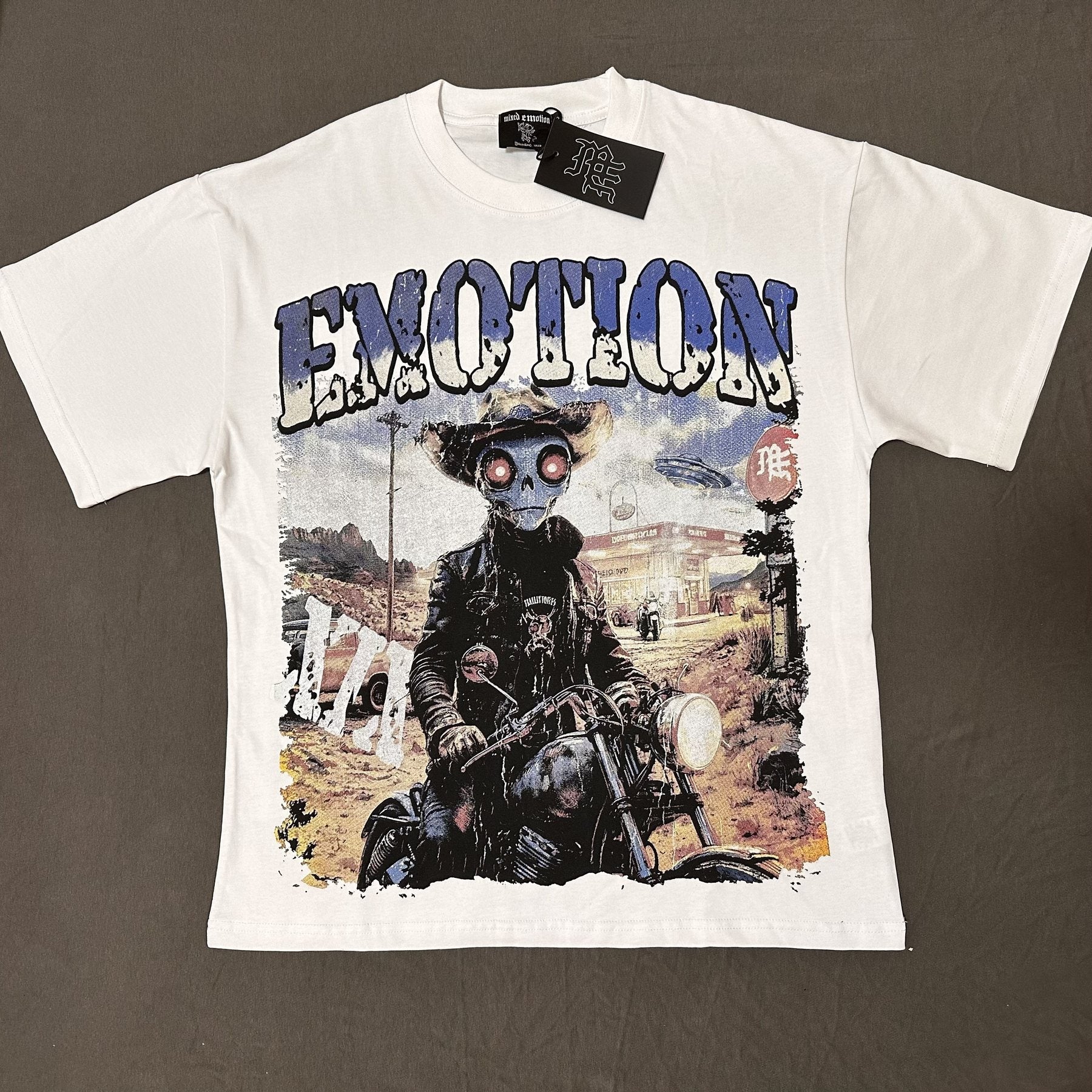 MIXED EMOTION Motorcycle Graphic T-Shirt — front