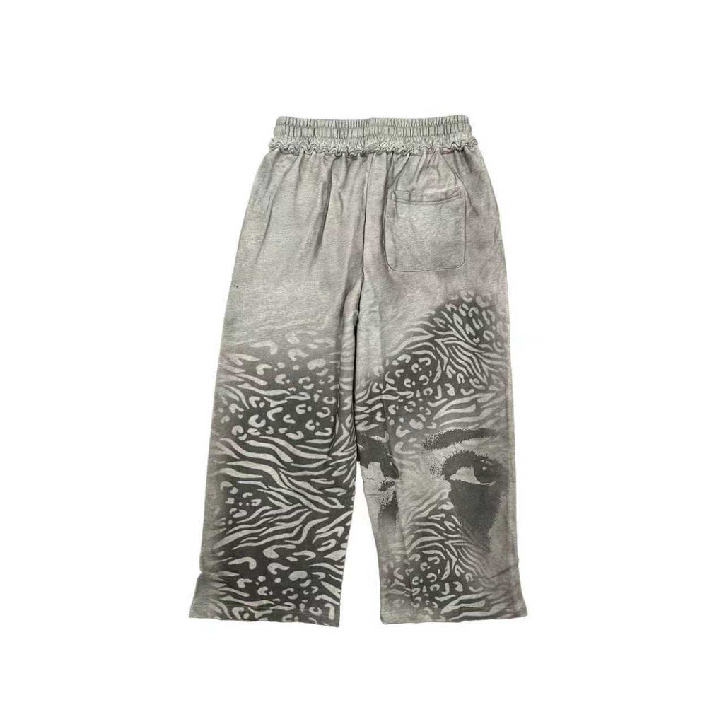 MIXED EMOTION Abstract Face Print Wide-Leg Pants — back