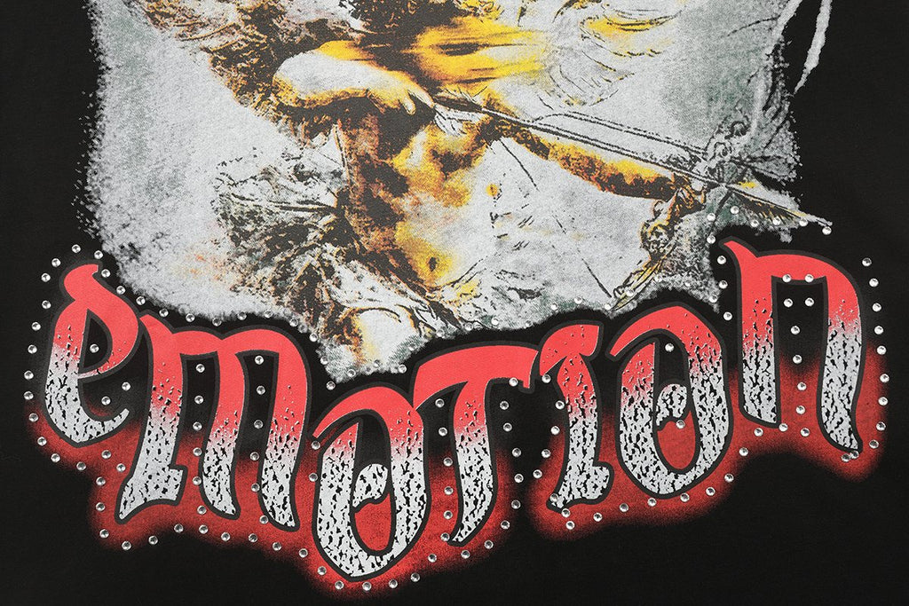 MIXED EMOTION Gothic Rhinestone Sleeveless Graphic T-Shirt — detail