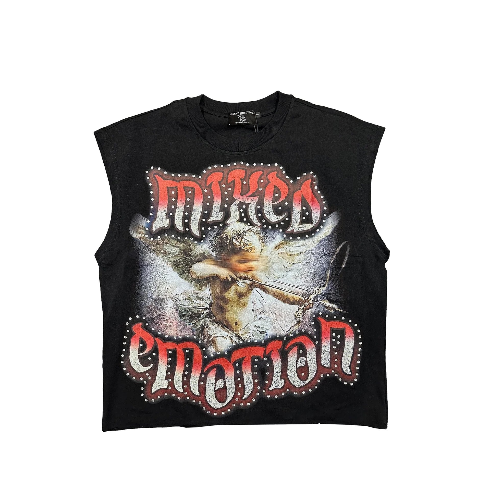 MIXED EMOTION Gothic Rhinestone Sleeveless Graphic T-Shirt — hero