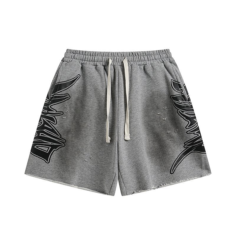 MIXED EMOTION Distressed Side-Graphic Sweat Shorts — hero