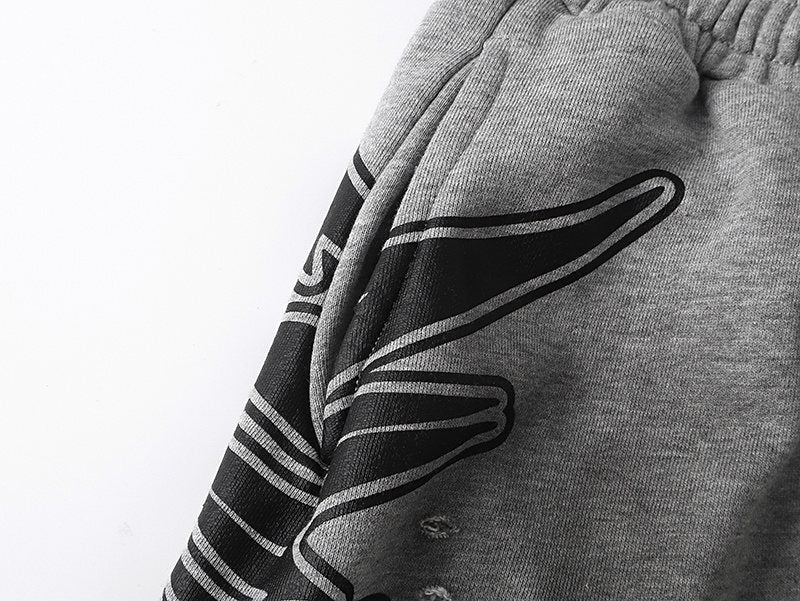 MIXED EMOTION Distressed Side-Graphic Sweat Shorts — detail