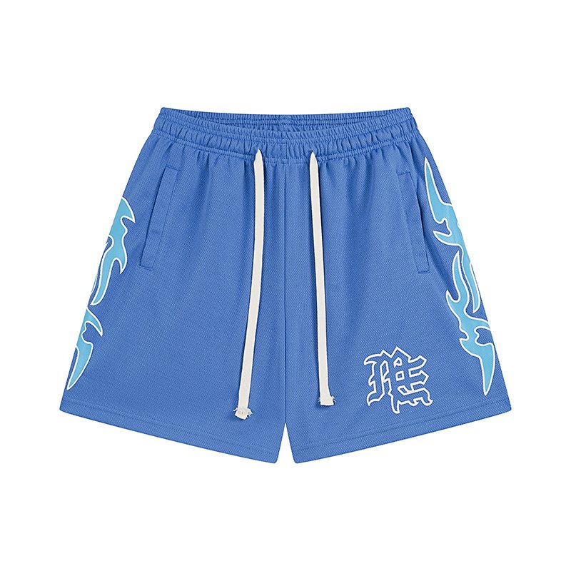 MIXED EMOTION Flame Graphic Drawstring Shorts — front