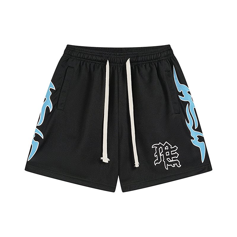 MIXED EMOTION Flame Graphic Drawstring Shorts — front