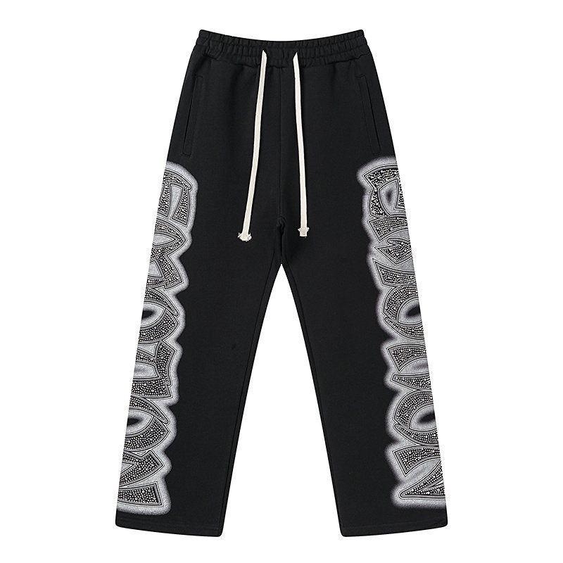 MIXED EMOTION Black Ornamental Graphic Sweatpants — hero