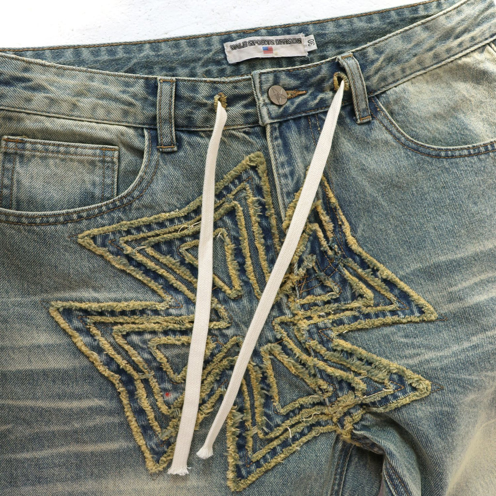 Vale Forever Embroidered Letter Washed Jeans — detail