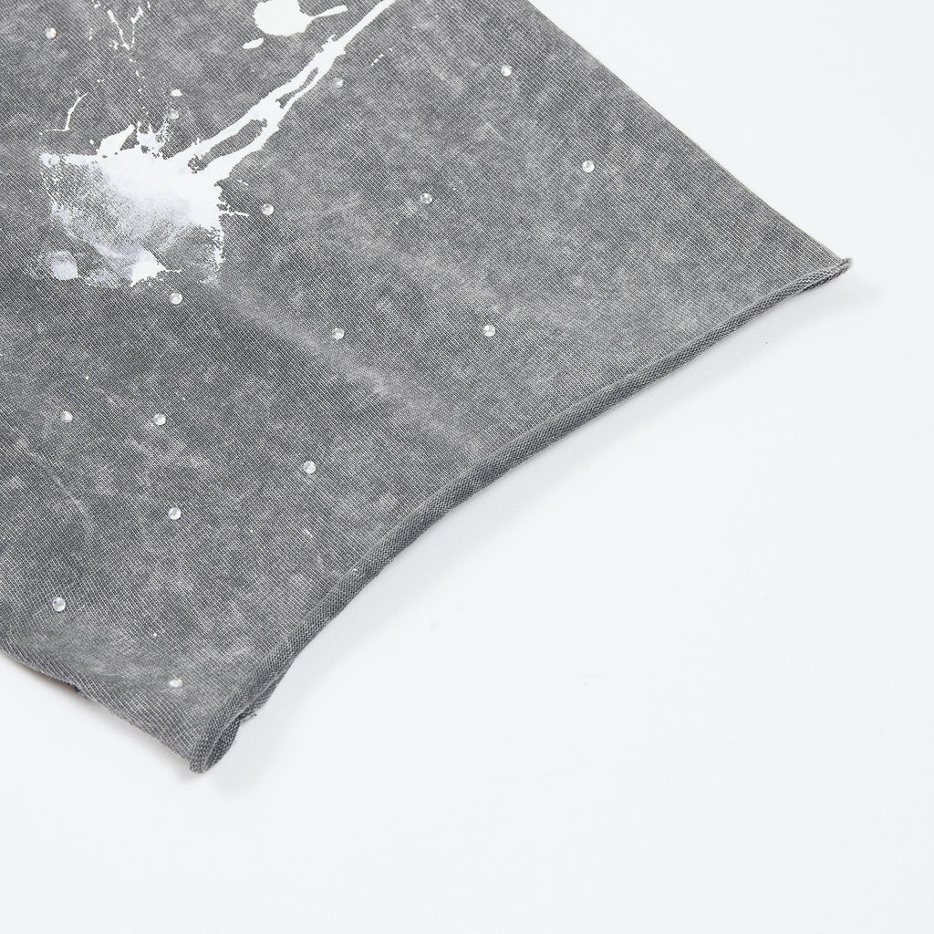 FIRST ROW Washed Grey Front & Back Graphic T-Shirt — detail