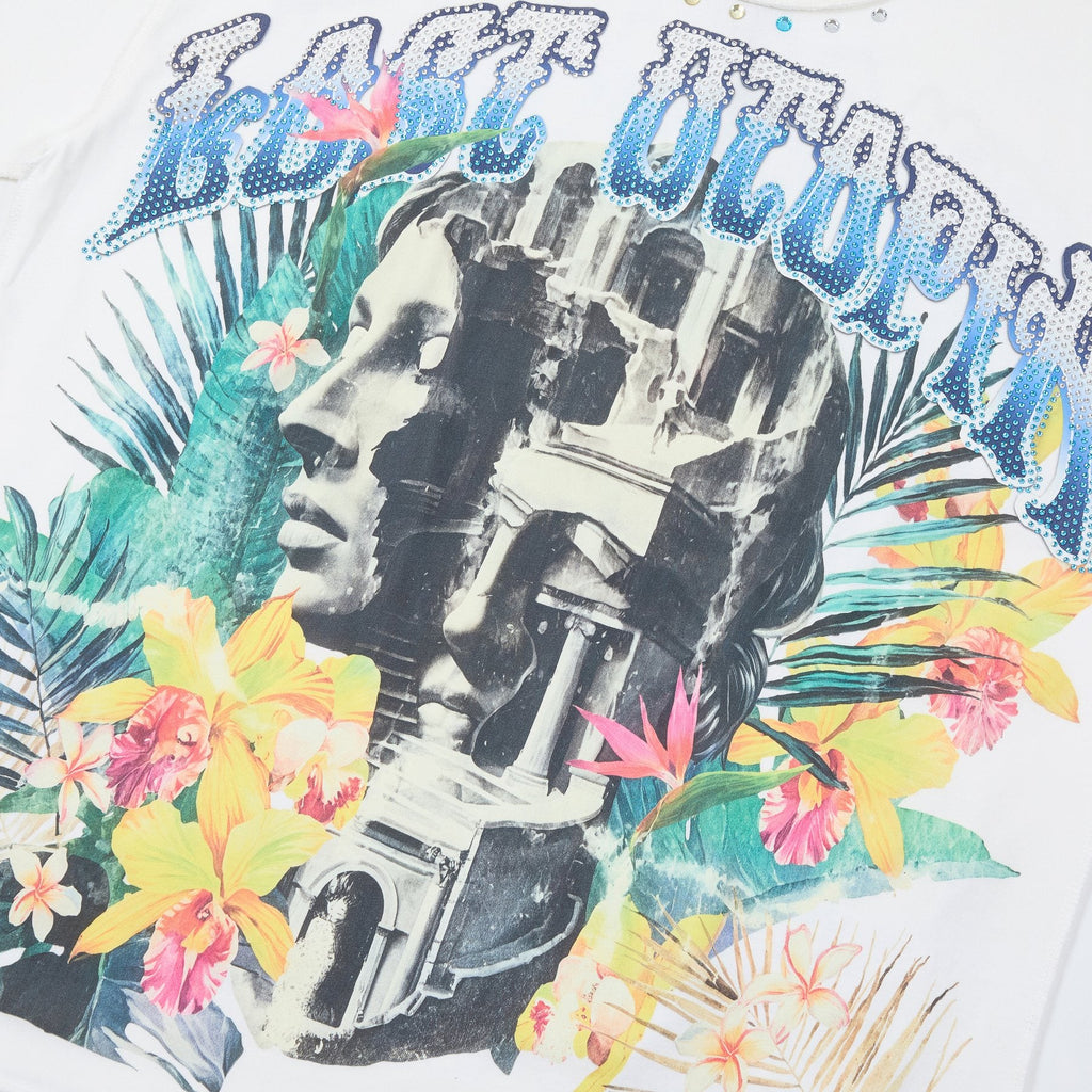 FIRST ROW Tropical Statue Rhinestone Graphic T-Shirt — detail