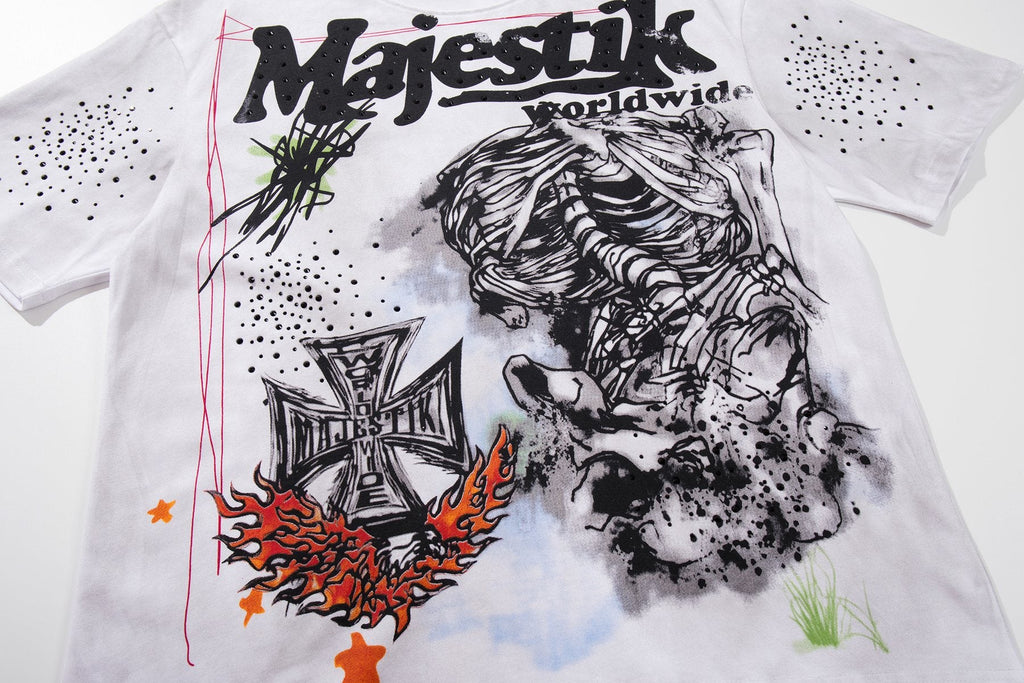 MAJESTIK Distressed Stone-Inlay Graphic T-Shirt — detail