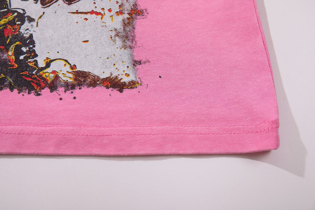 MAJESTIK Pink Rhinestone Distressed Graphic T-Shirt — detail