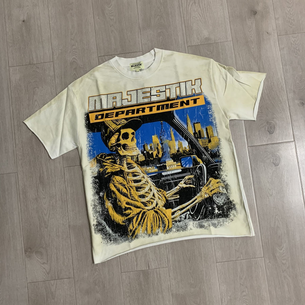 MAJESTIK Skeleton Driver Graphic T-Shirt — front