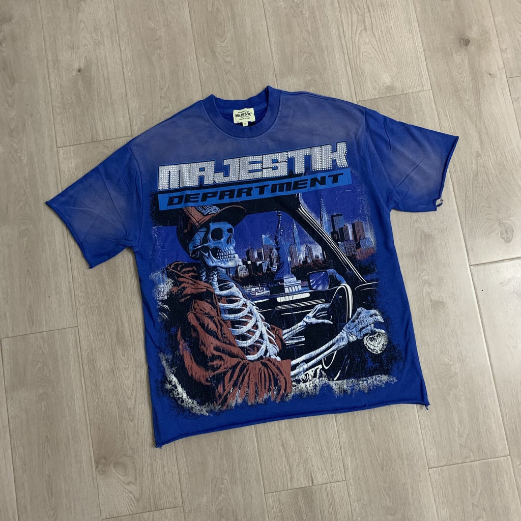 MAJESTIK Skeleton Driver Graphic T-Shirt — front