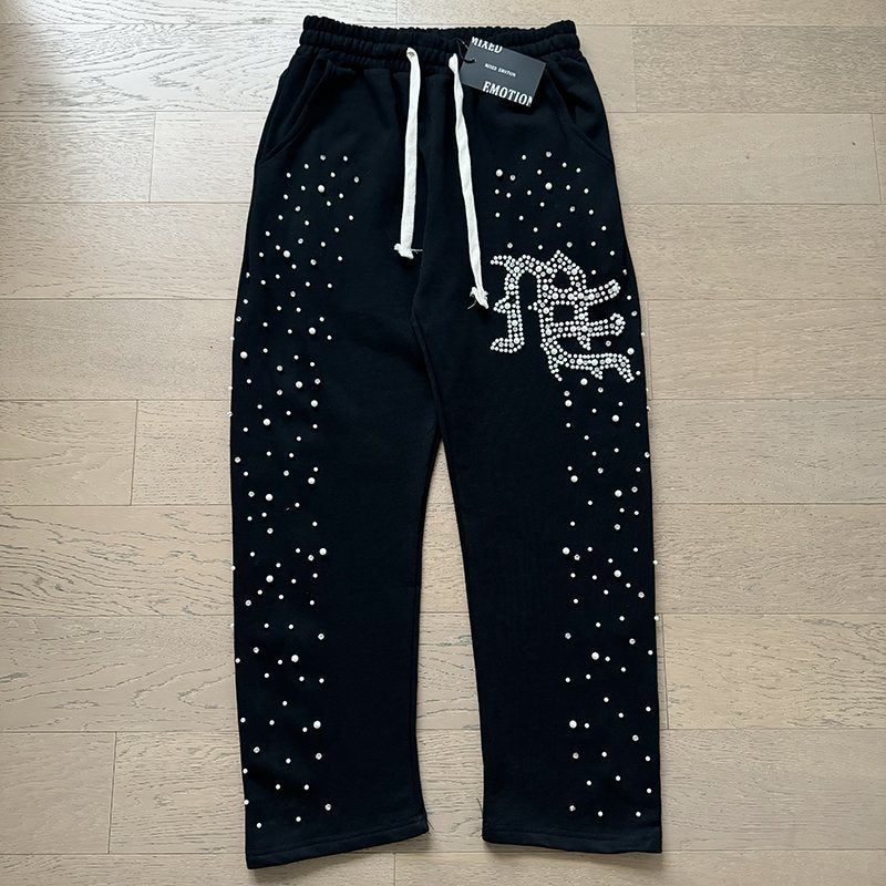 Mixed Emotion Rhinestone Logo Sweatpants — front