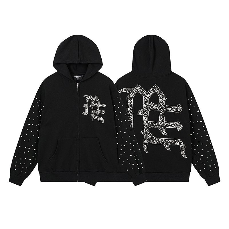 MIXED EMOTION Rhinestone Graphic Zip Hoodie — hero