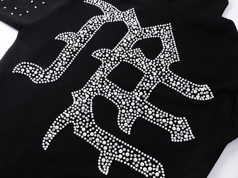 MIXED EMOTION Rhinestone Graphic Zip Hoodie — detail