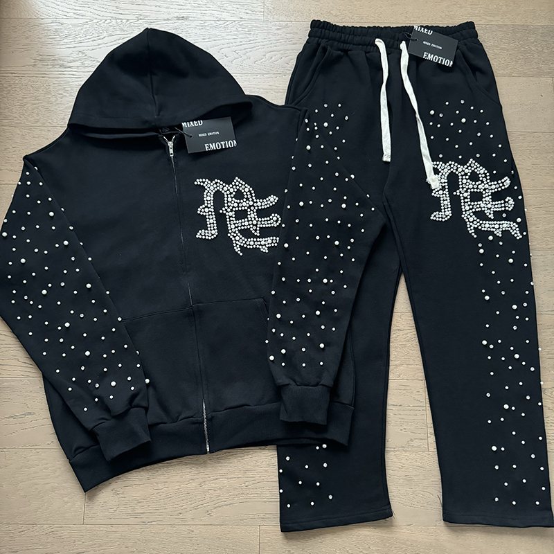 MIXED EMOTION Rhinestone Graphic Zip Hoodie & Sweatpants Set — hero