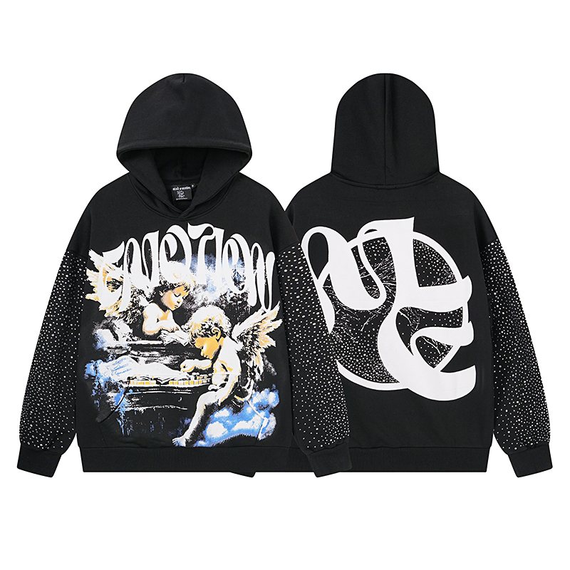 Mixed Emotion Angel Rhinestone Sleeve Graphic Hoodie — hero