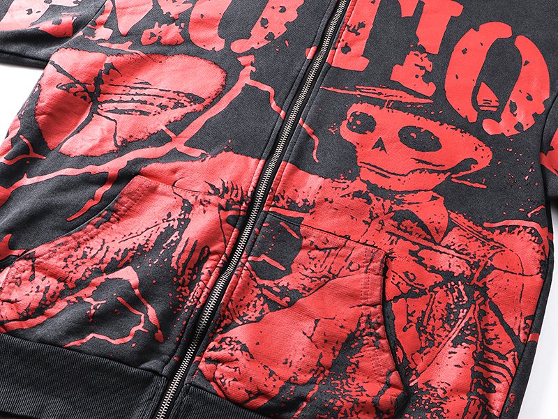 MIXED EMOTION Red Graphic Zip Hoodie — detail