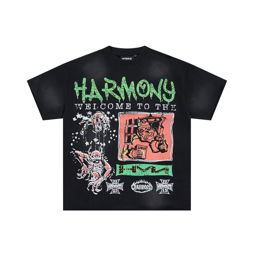 HARMONY Raw-Edge Graphic T-Shirt — front