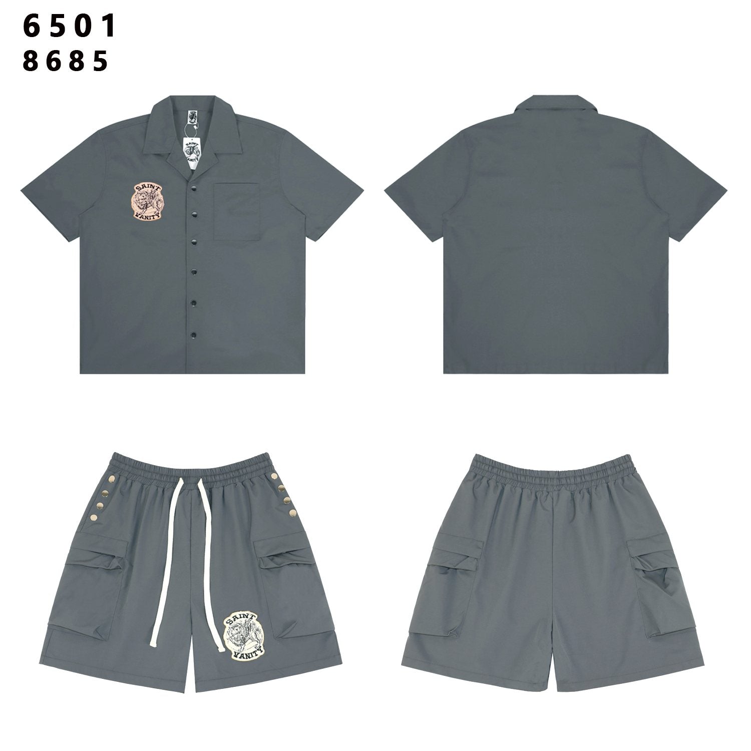 SAINT Tiger Patch Camp-Collar Shirt & Shorts Set — front