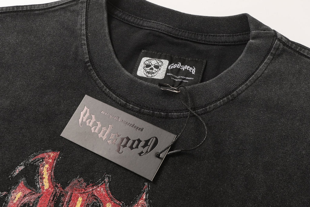 Godspeed Washed Black Skull Car Graphic T-Shirt — hang_tag