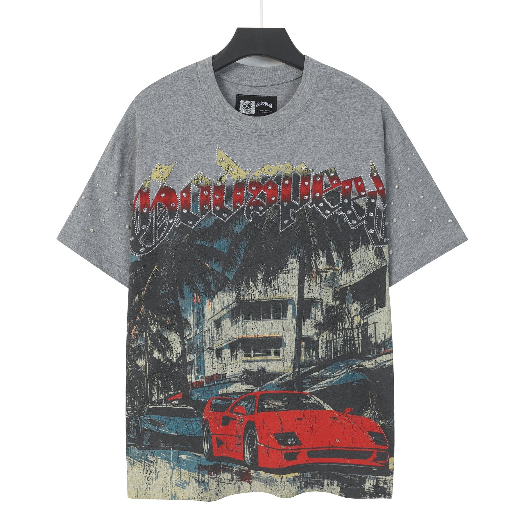Godspeed Car & Building Graphic Studded-Sleeve T-Shirt — front