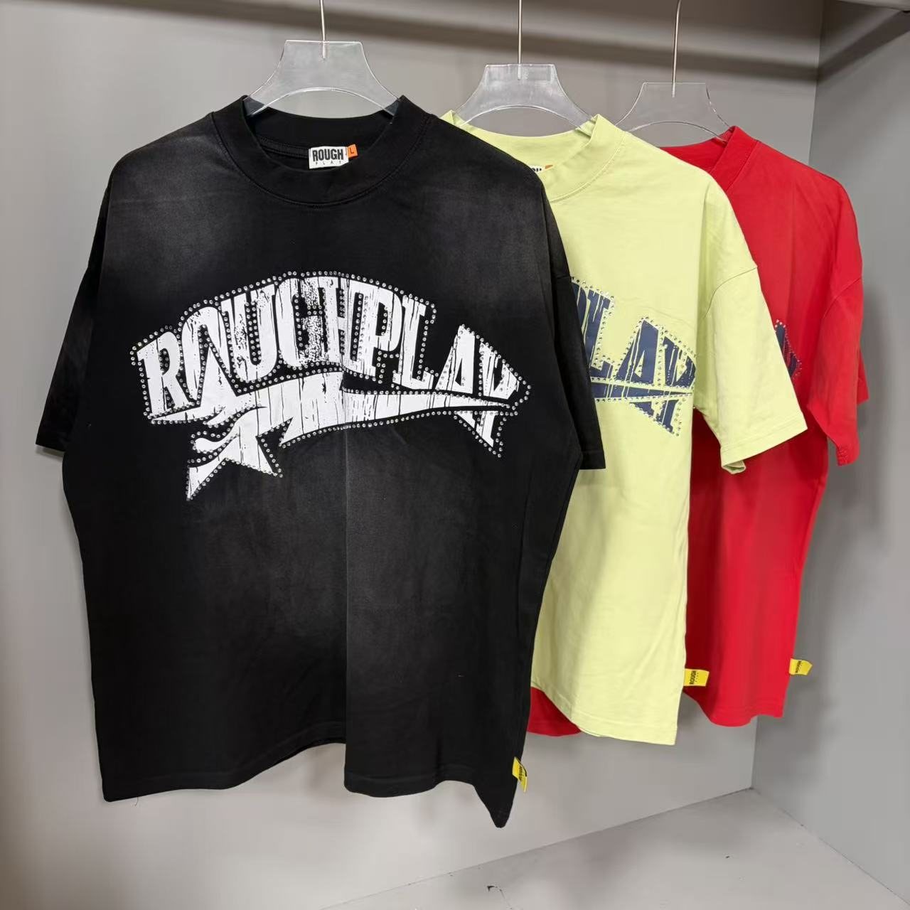 Rough Play Rhinestone Letter Graphic T-Shirt — front