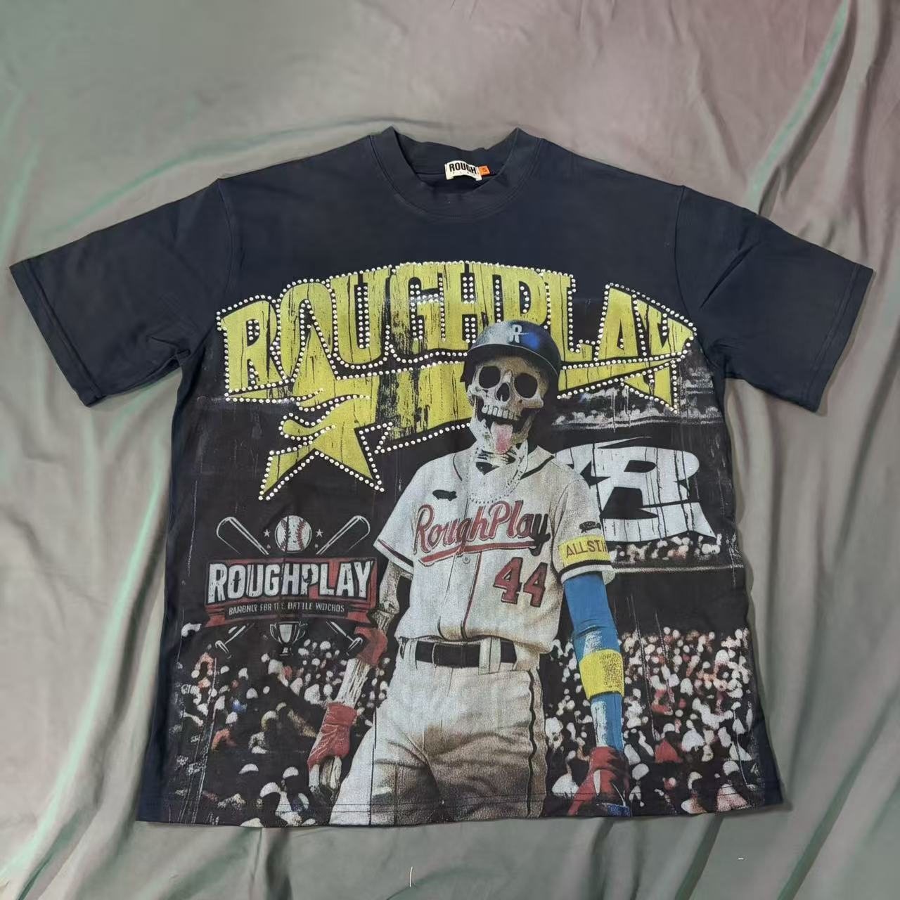 Rough Play Baseball Skeleton Graphic T-Shirt — front