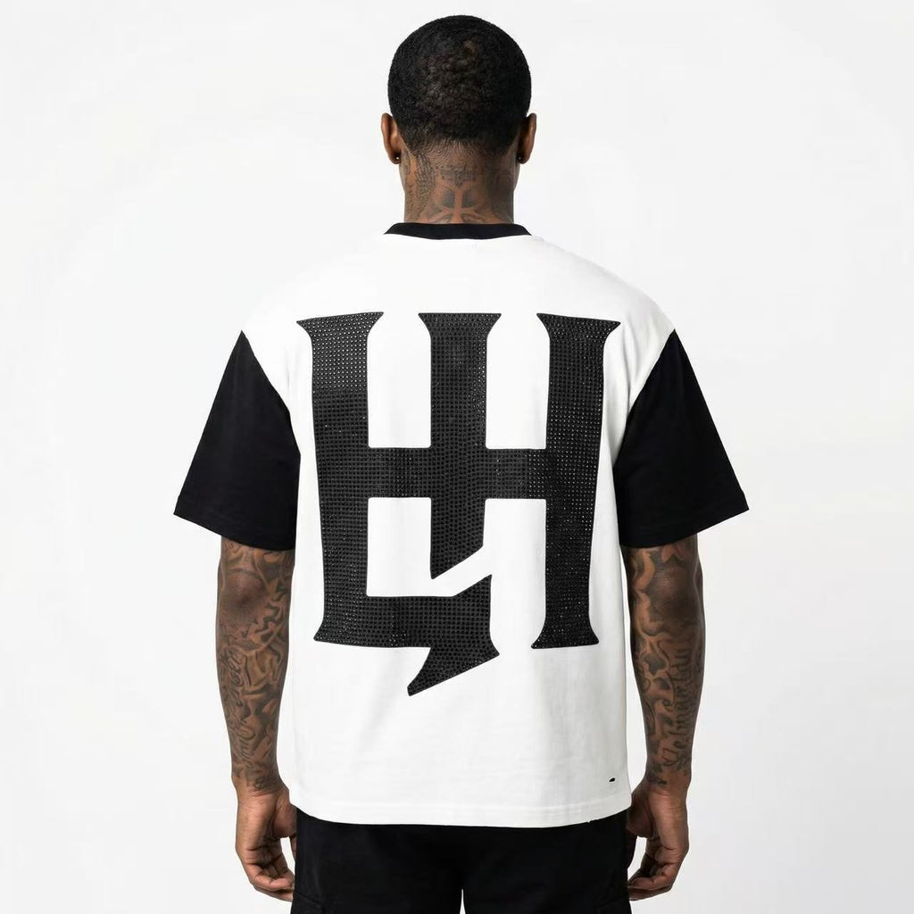 Life Hustlere Contrast-Sleeve Graphic T-Shirt — model