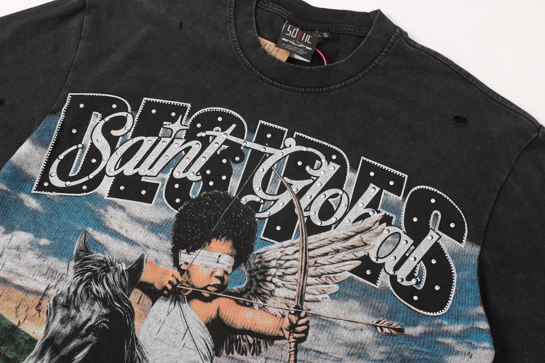 SAINT Rider & De Ores Graphic Washed Black T-Shirt — detail