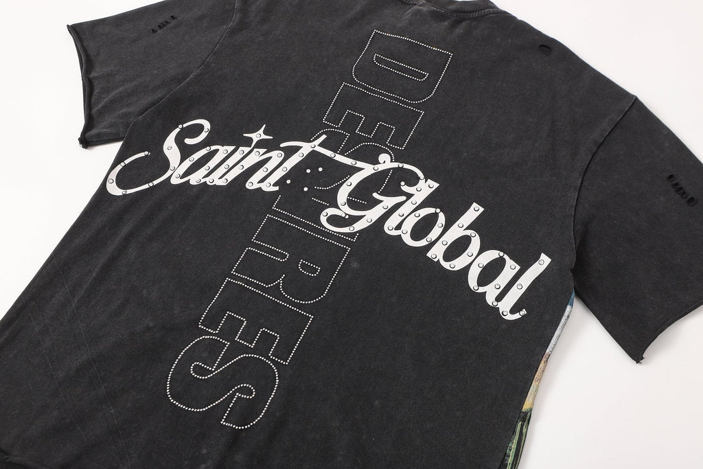SAINT Rider & De Ores Graphic Washed Black T-Shirt — detail