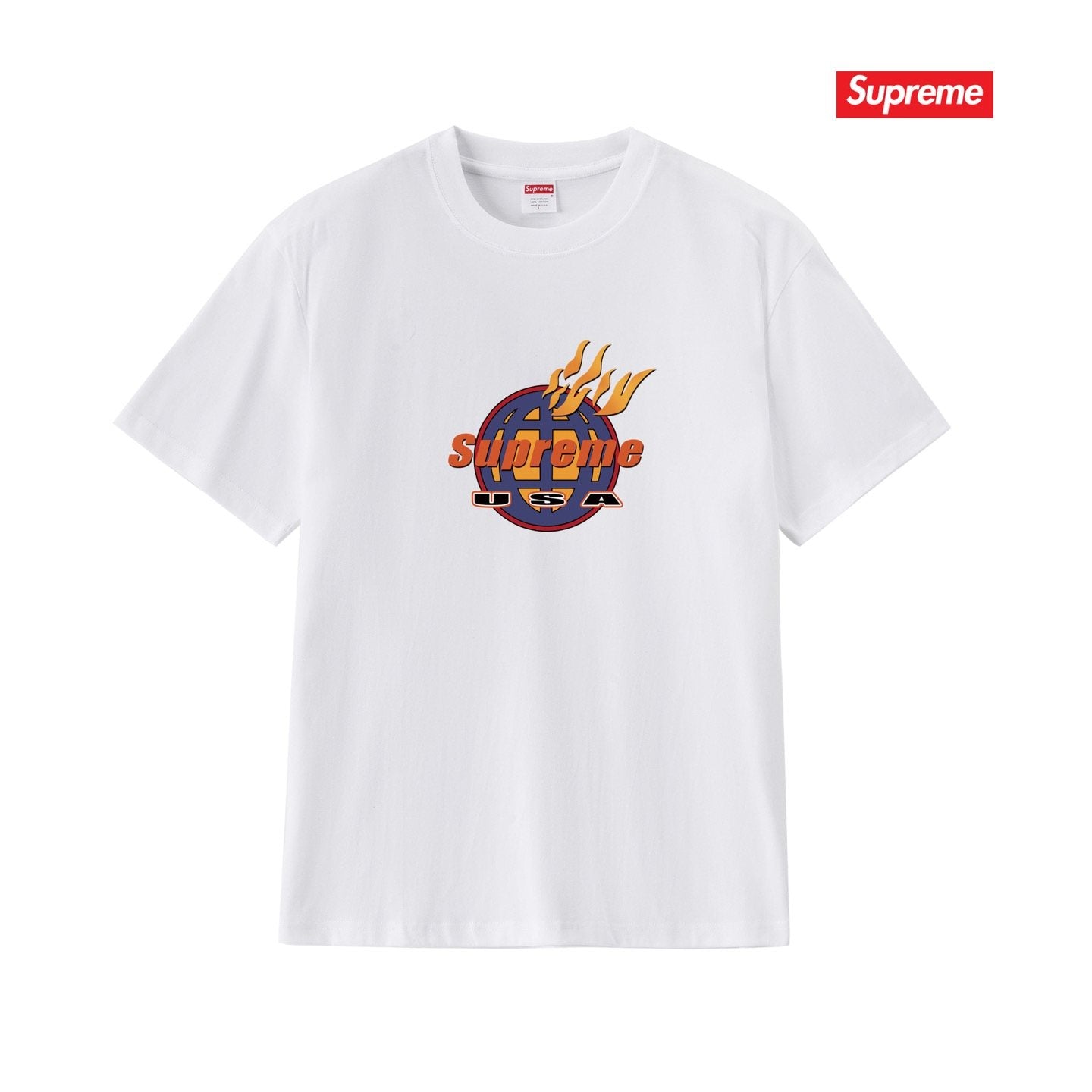 Supreme Flame Globe Graphic Short-Sleeve T-Shirt — front
