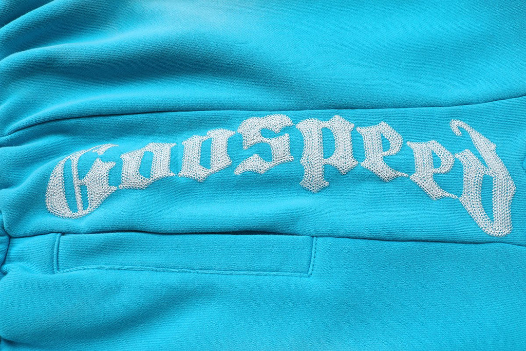 Godspeed Embroidered Drawstring Shorts — detail