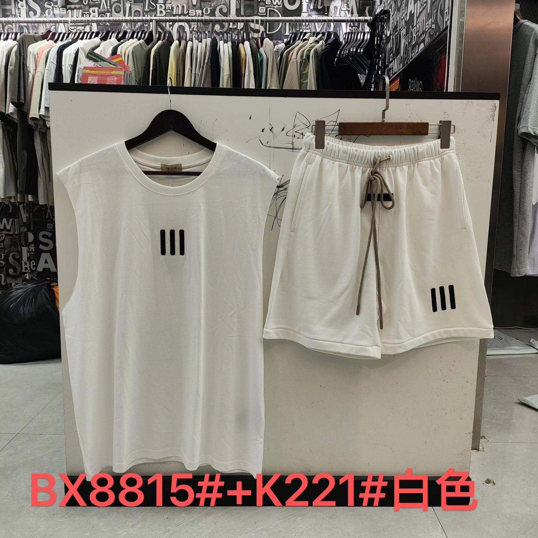 ESSENTIALS Three-Bar Sleeveless Shorts Set — front