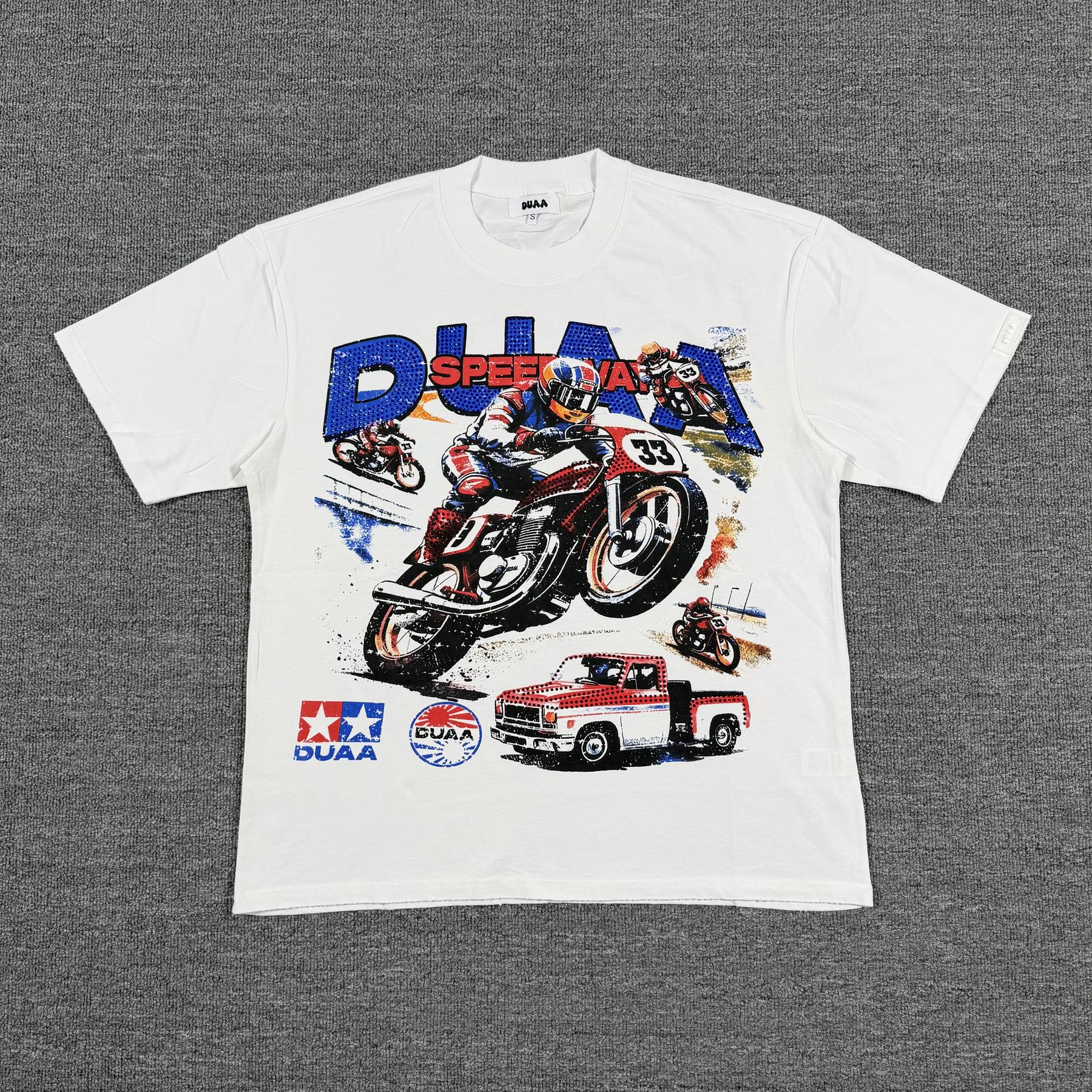 DUAA Speedway Motorcycle Racing Graphic T-Shirt — front