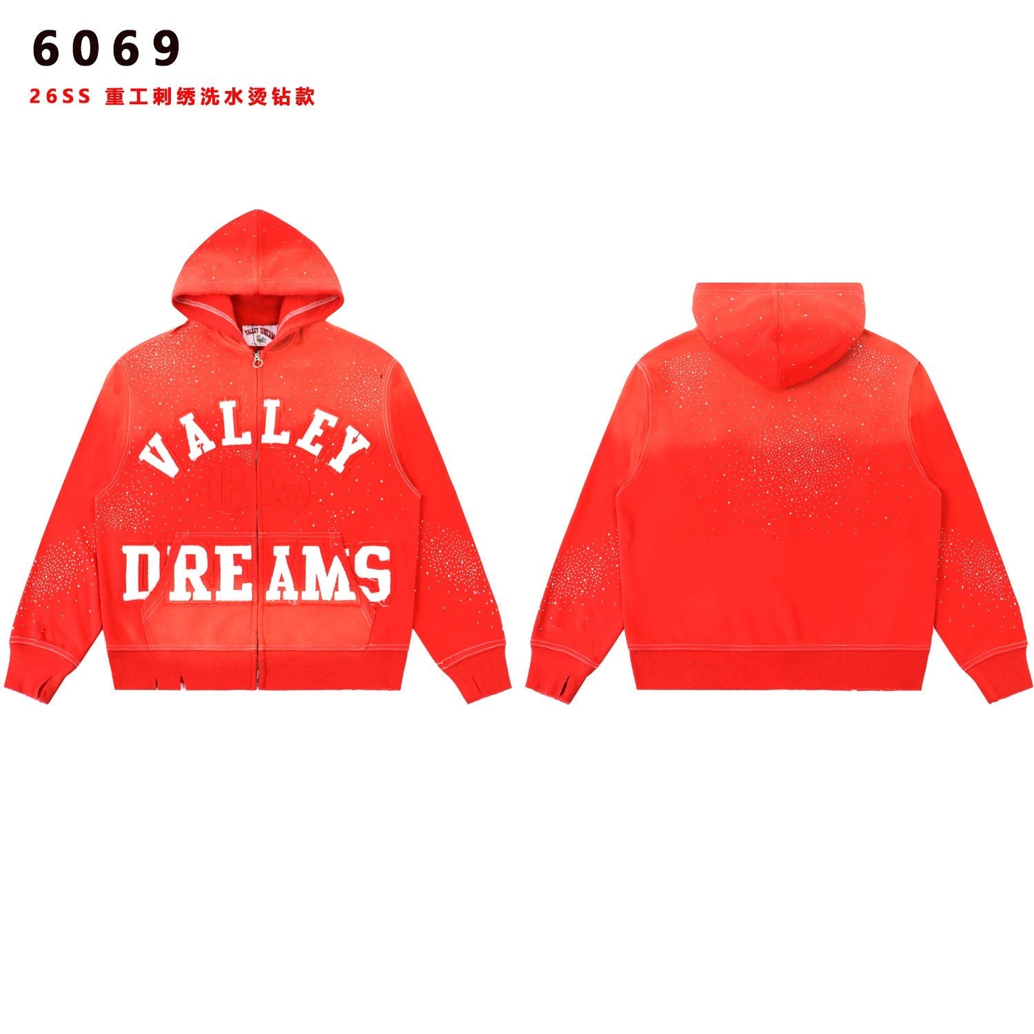 Valley Dreams Washed Rhinestone Zip Hoodie — front