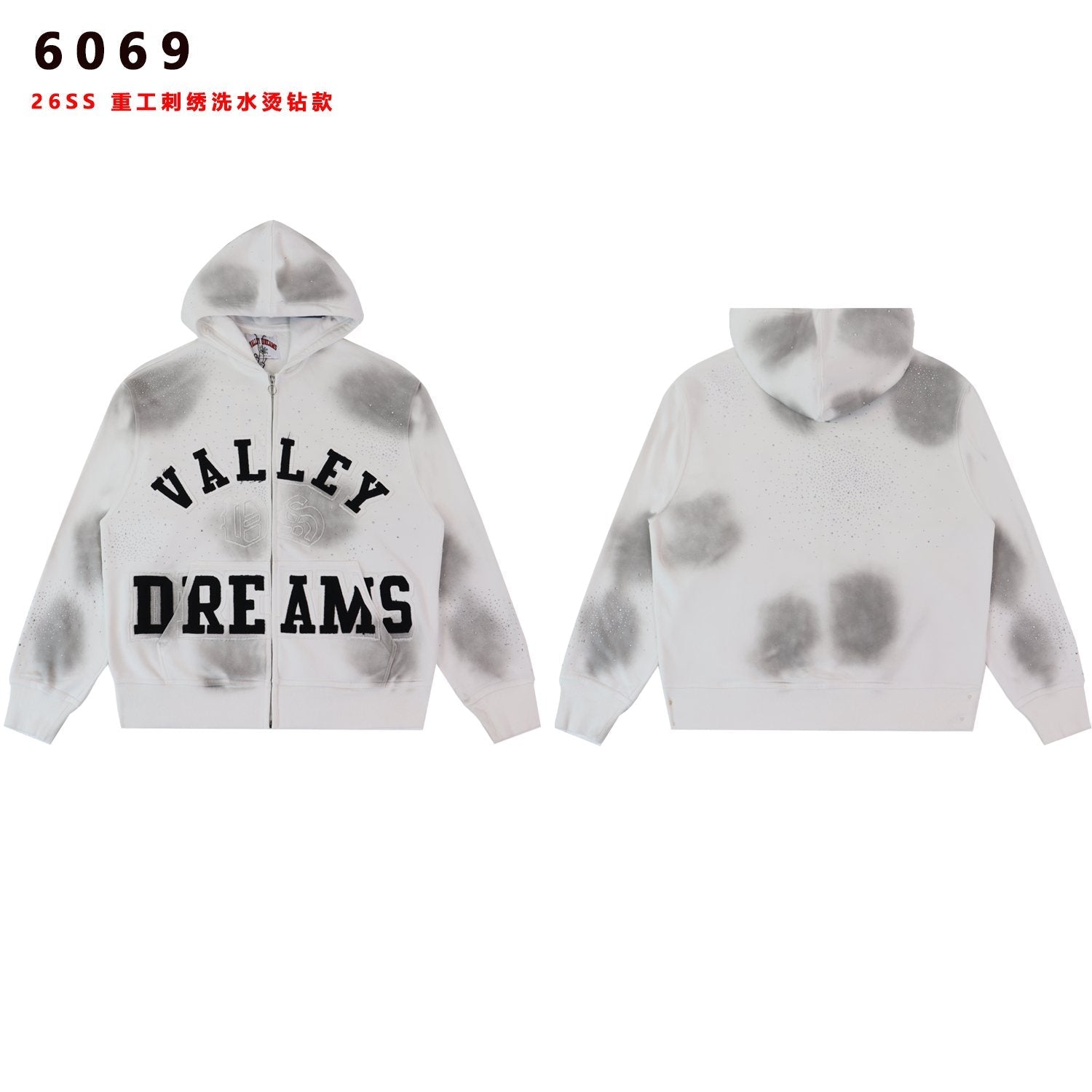 Valley Dreams Washed Rhinestone Zip Hoodie — front