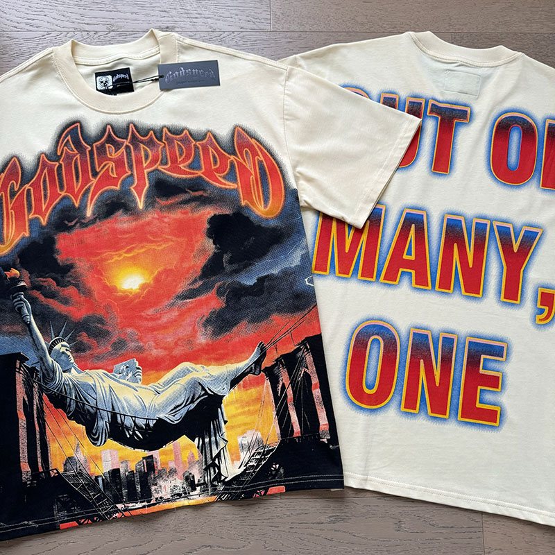Godspeed Out of Many One Statue Graphic T-Shirt — comparison