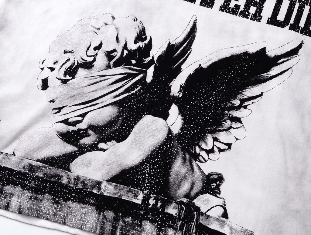 MIXED EMOTION Washed White Front & Back Graphic T-Shirt — detail