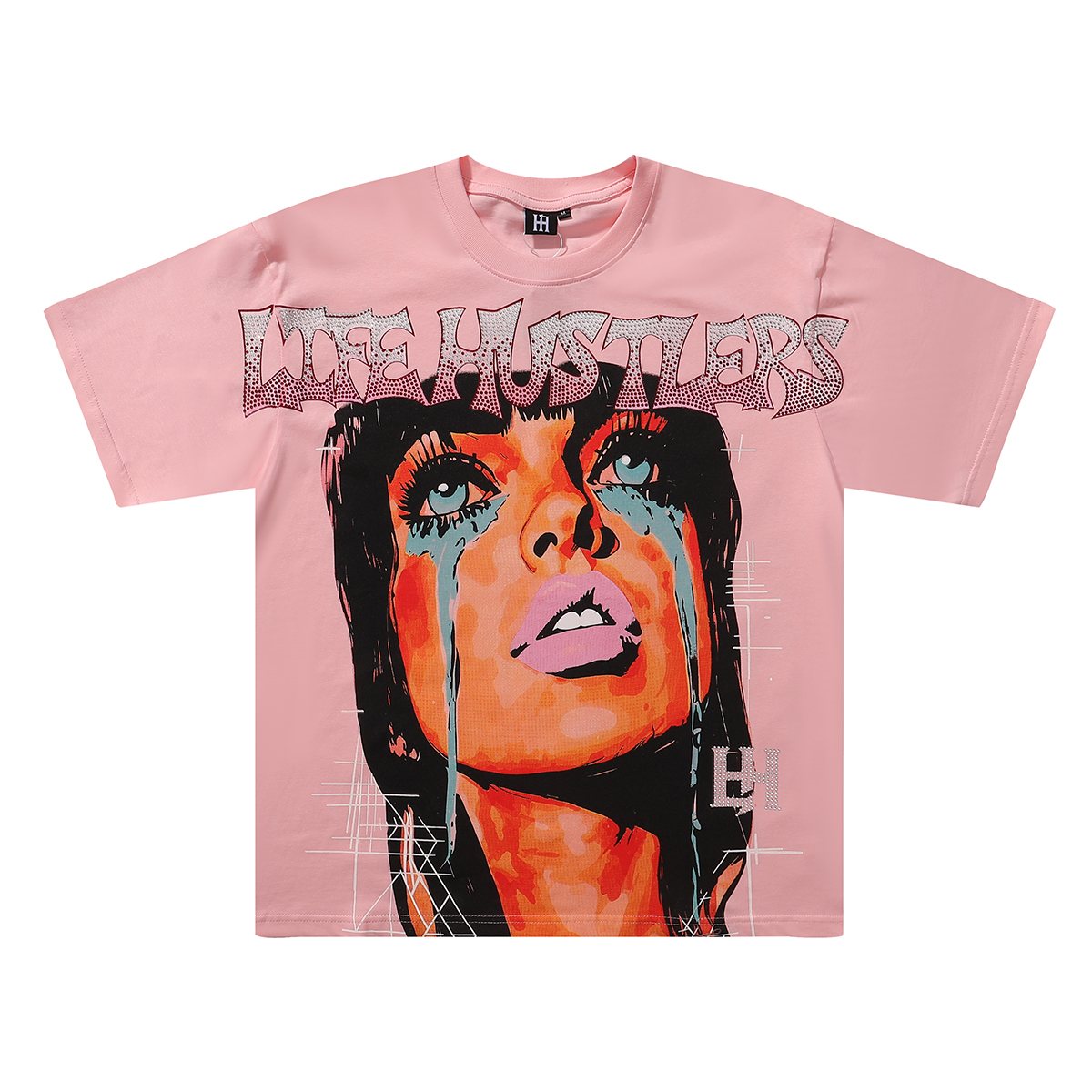 Life Hustlere Crying Woman Rhinestone Graphic T-Shirt — hero