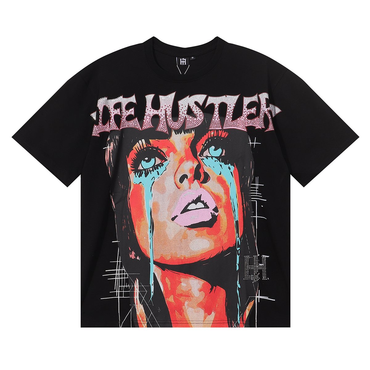 Life Hustlere Crying Woman Rhinestone Graphic T-Shirt — front
