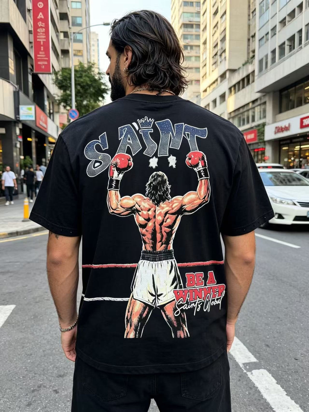 SAINT Boxer Winner Graphic T-Shirt — model