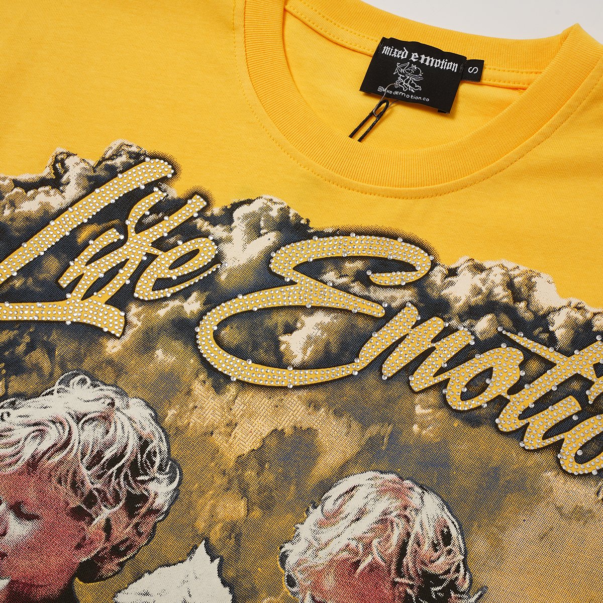 MIXED EMOTION Front Rhinestone Graphic T-Shirt — detail