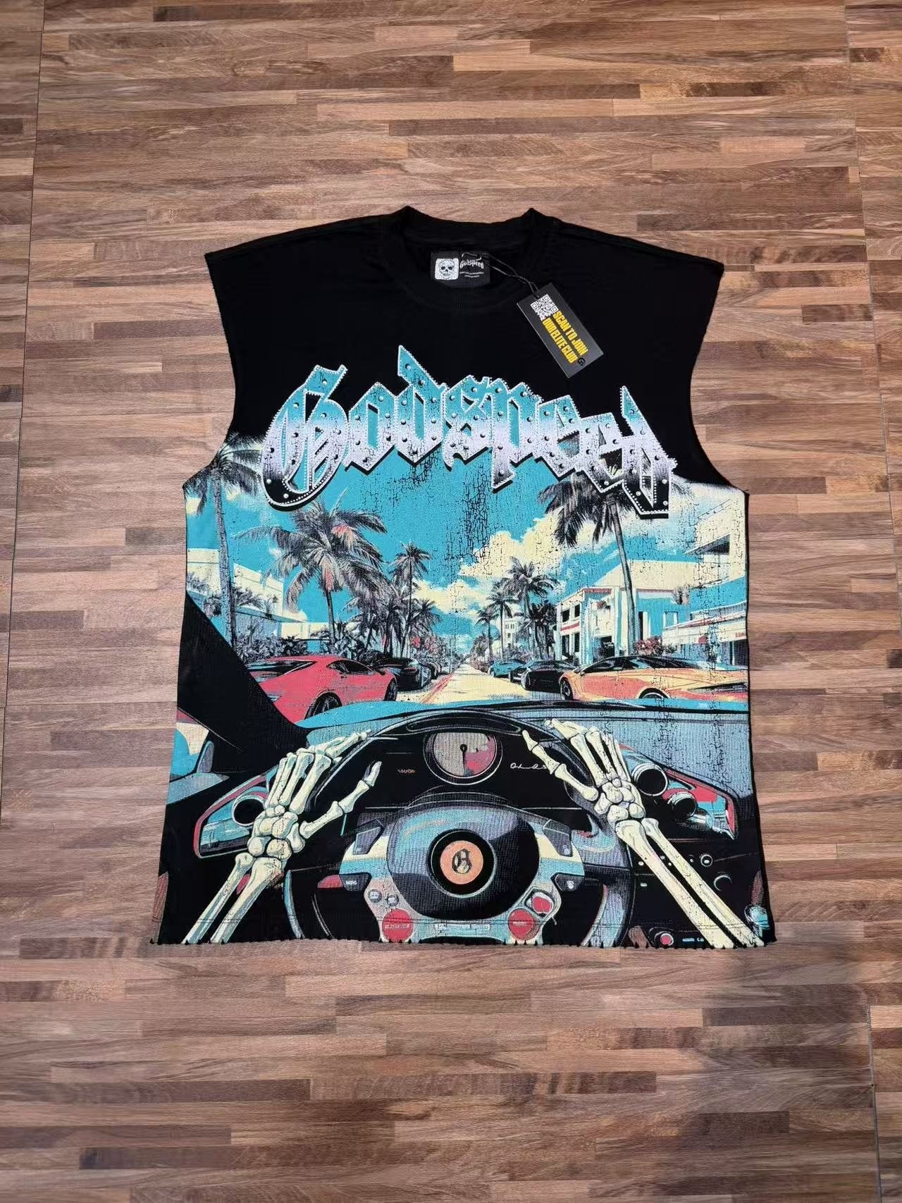 Godspeed Street Car Graphic Sleeveless T-Shirt — front