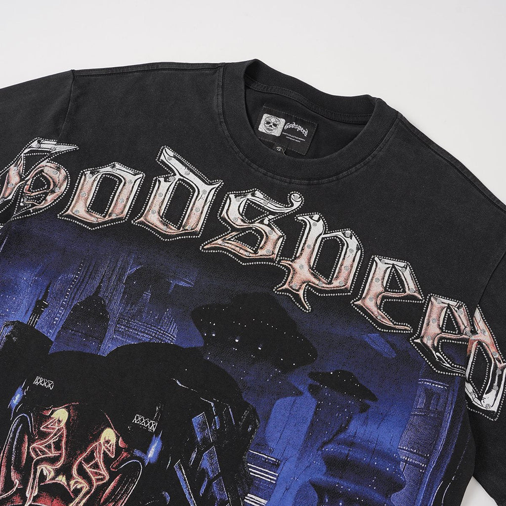 Godspeed Washed Black Rock Graphic T-Shirt — detail