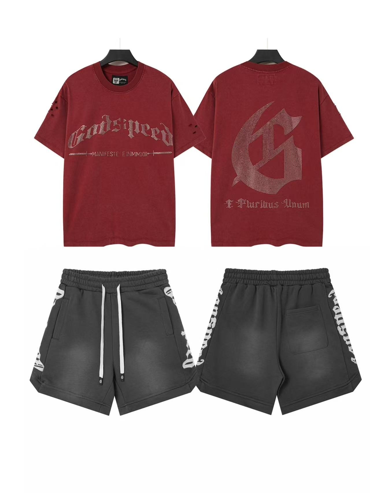 Godspeed Red Graphic T-Shirt & Black Shorts Set — front
