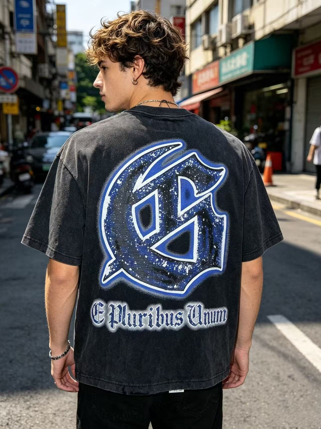 Godspeed Spaceship Graphic Washed Black T-Shirt — model