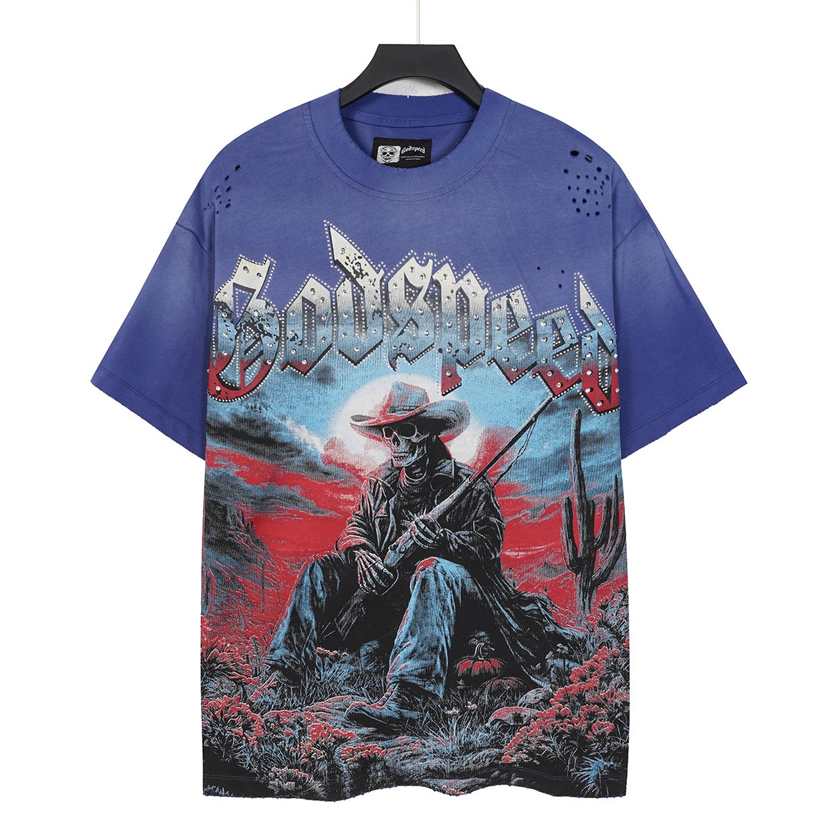 Godspeed Cowboy Skull Rhinestone-Style Short-Sleeve T-Shirt — front