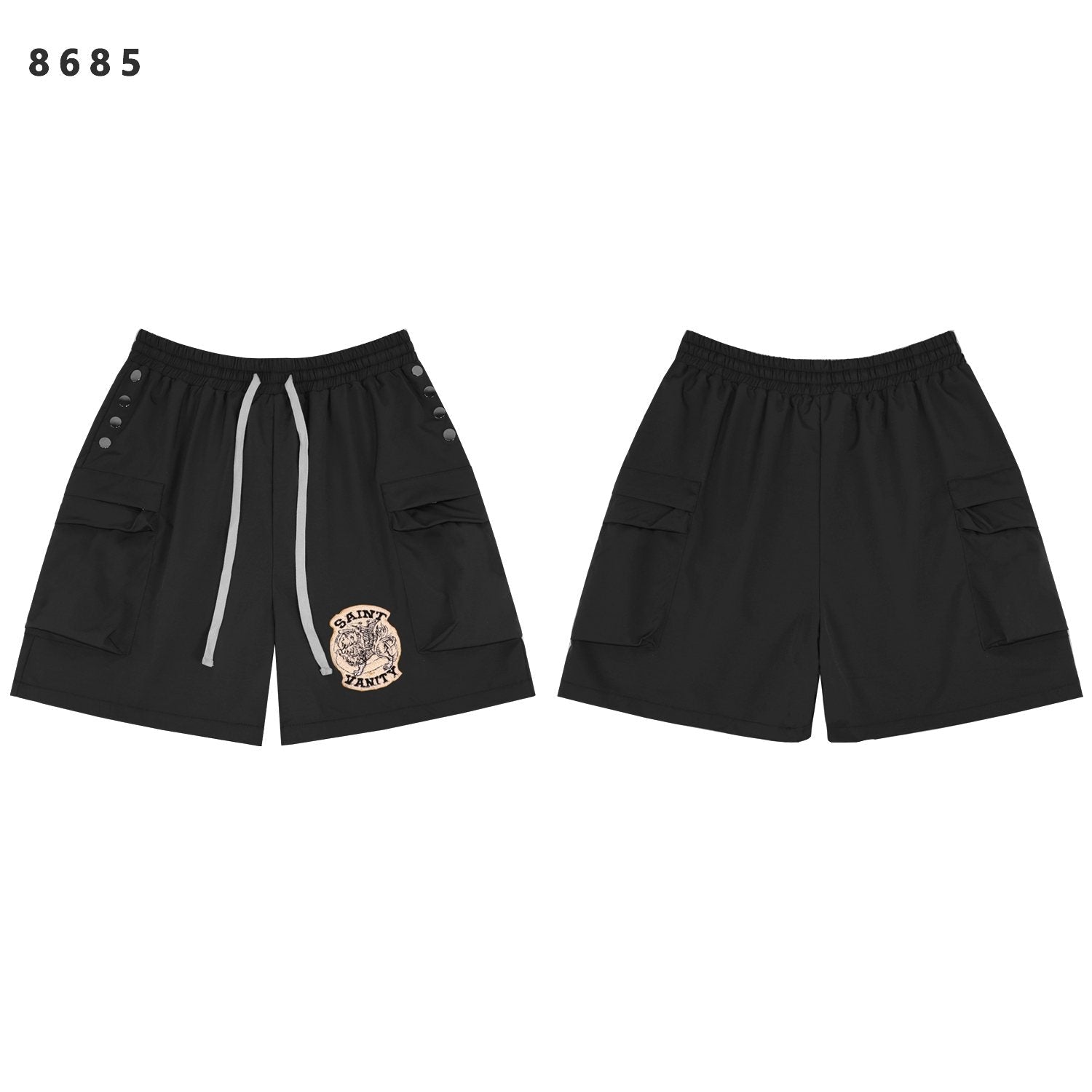 SAINT Vanity Embroidered Snap-Button Cargo Shorts — front