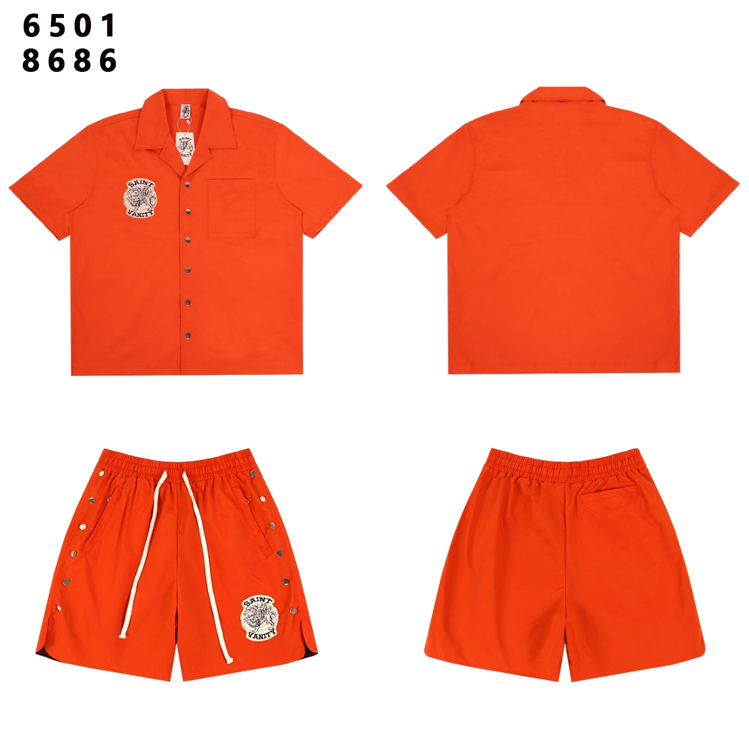 SAINT Vanity Patch Short-Sleeve Shirt & Snap-Side Shorts Set — front